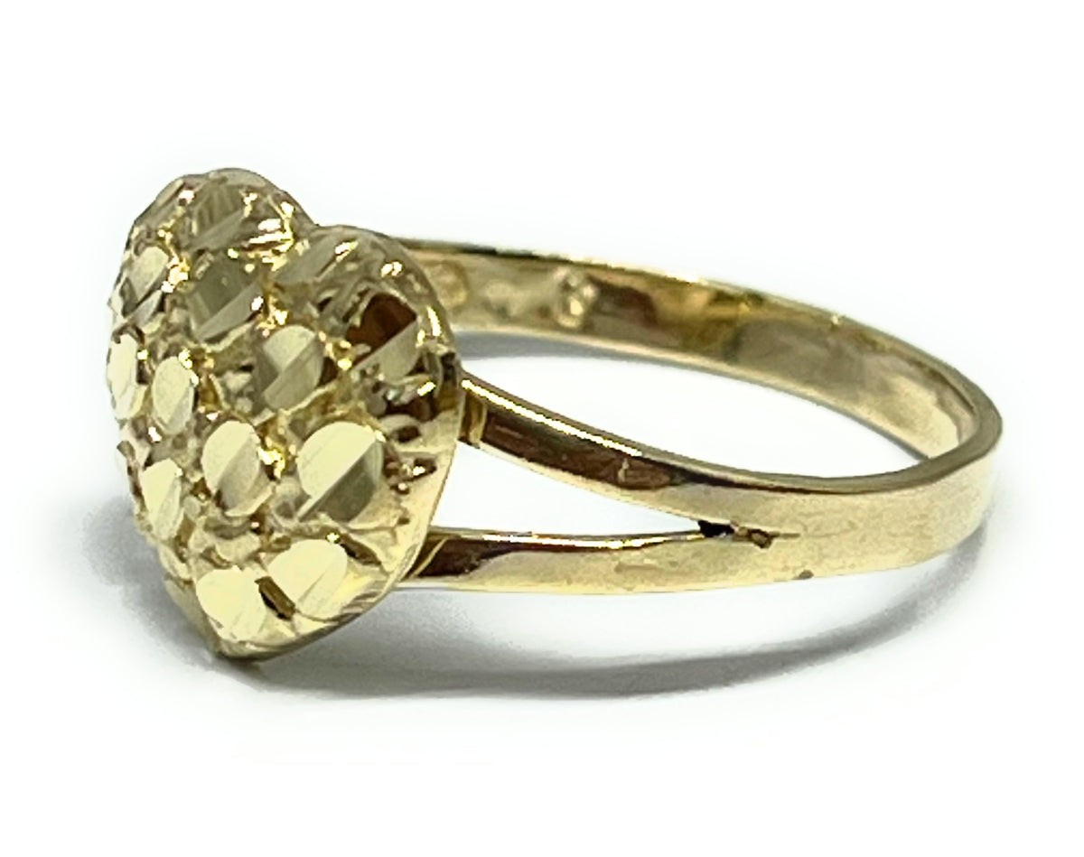 10k Solid Gold Yellow PUFFY Nugget Heart Ring (SM)