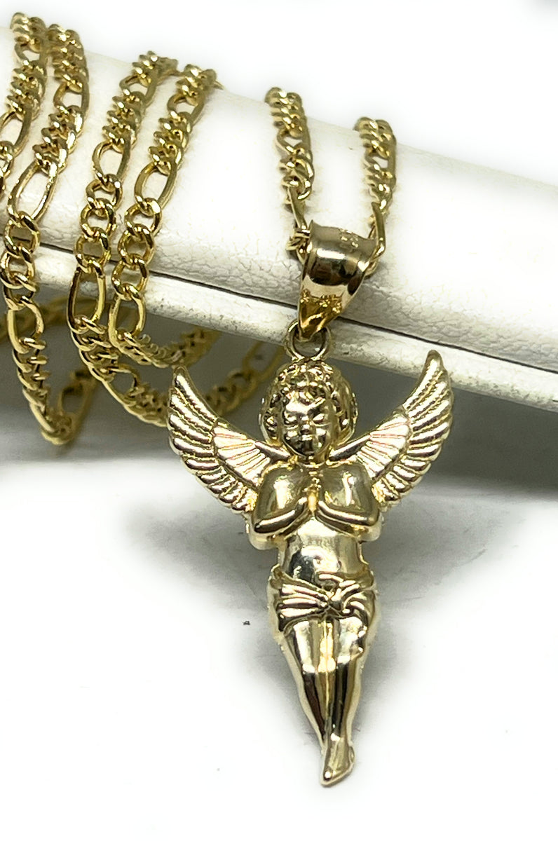 14k Solid Gold Yellow Angel Pendant Necklace (MED,SM,XS) – Fran