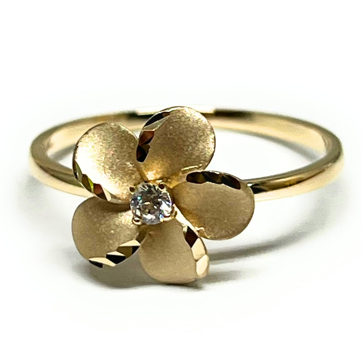10k Solid Gold Yellow Hibiscus Flower Matte CZ Ring (FC 306