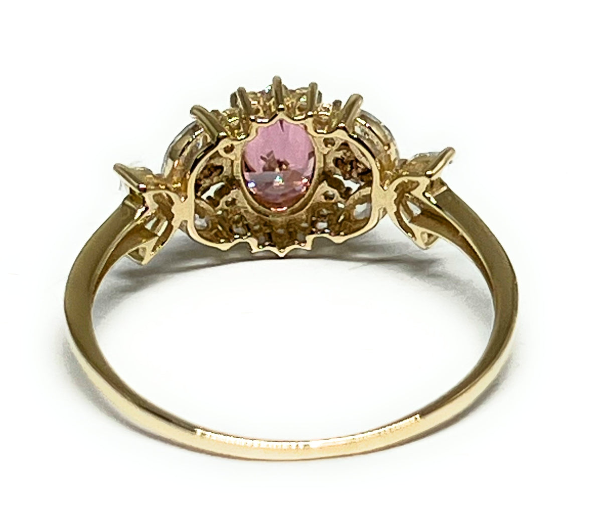 14k Solid Gold Yellow & Rose Gold PINK CZ Flower Ring (FC 294
