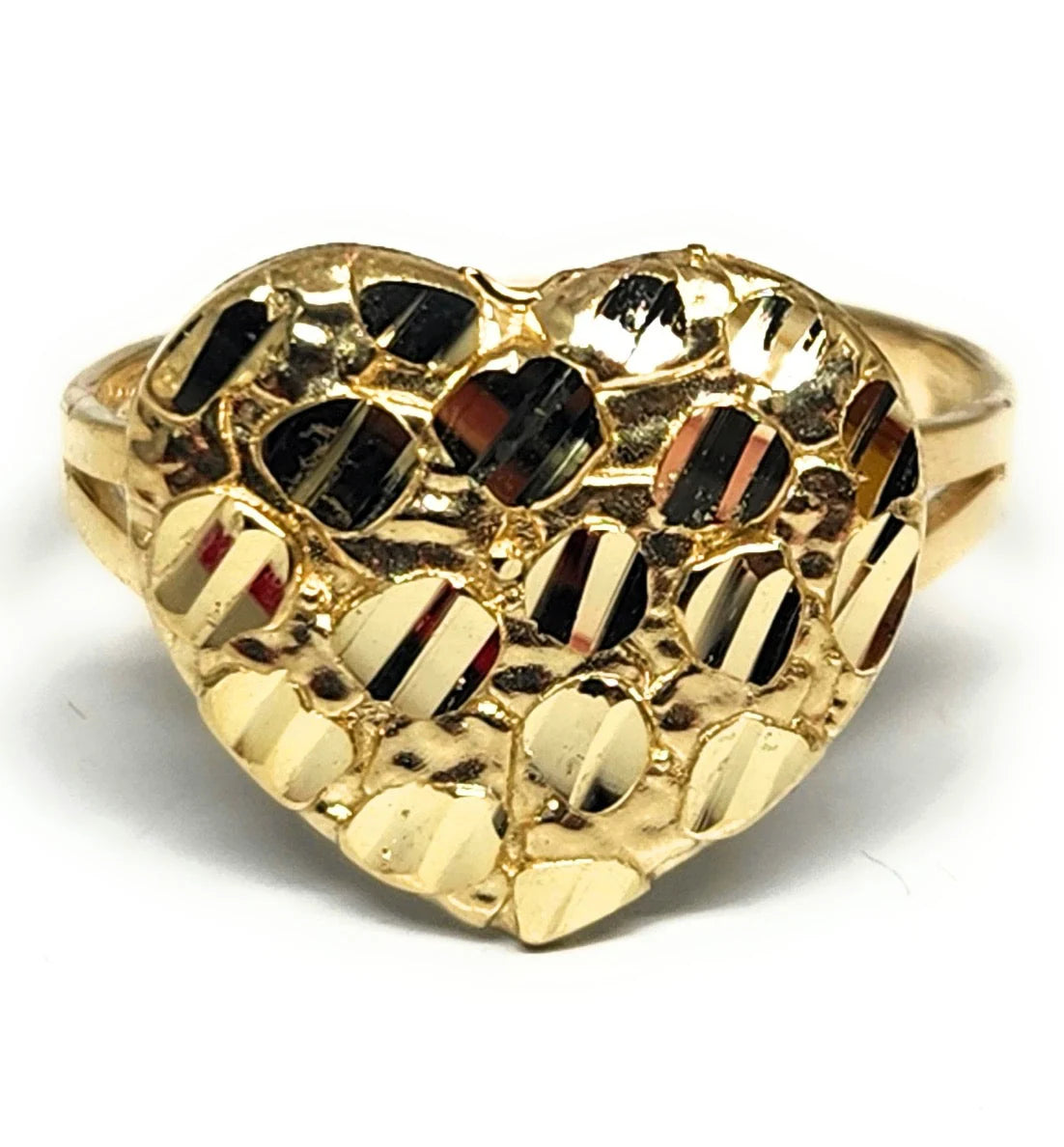 10k Solid Gold Yellow PUFFY Nugget Heart Ring (MED)