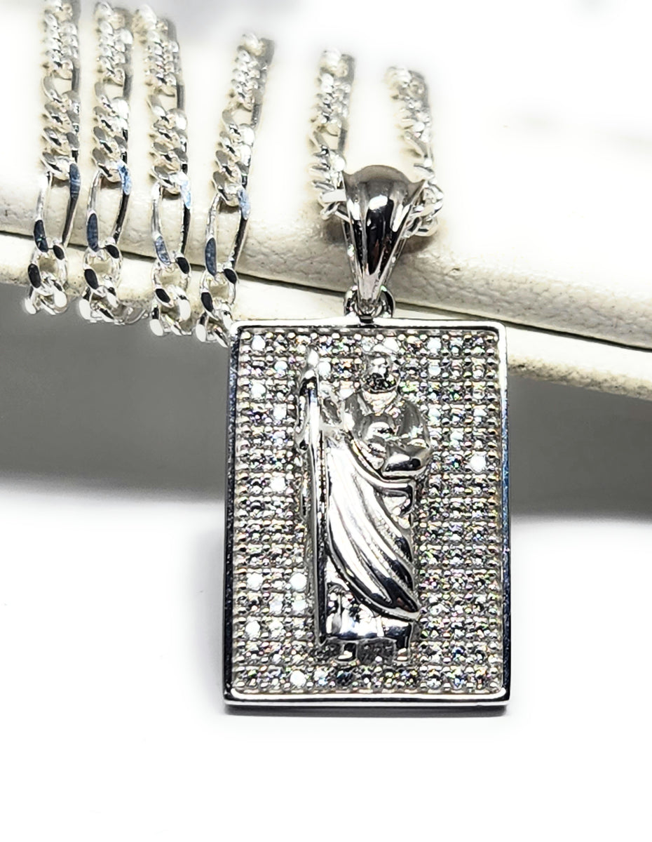 thumbnail interactive-video image 1 of Men's Silver Plated Cuban Link Chain Necklace - Barber Shop Pendant With Cubic Zirconia - 24 Inch 1 of 6