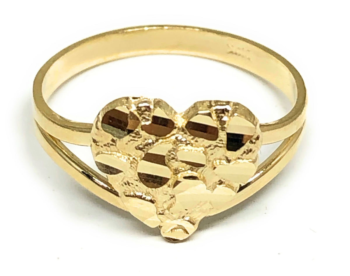 14k Solid Gold Yellow Classic Nugget Heart Ring (SM) (FC 258)