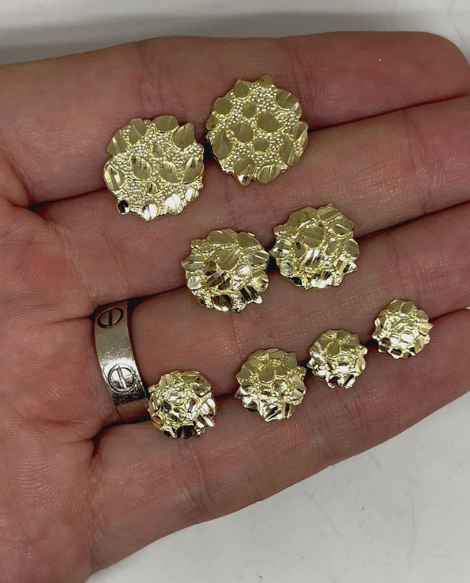 10k Solid Gold Yellow Nugget Cluster Stud Earrings (SM,MED,LG, XL)