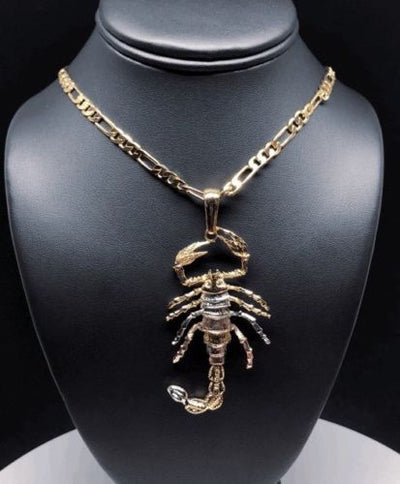 Tri-Color Big Scorpion Pendant with 26" 5mm Chain / Alacran Grande Tres Colores Cadena 26" De Oro Laminado - Fran & Co. Jewelry