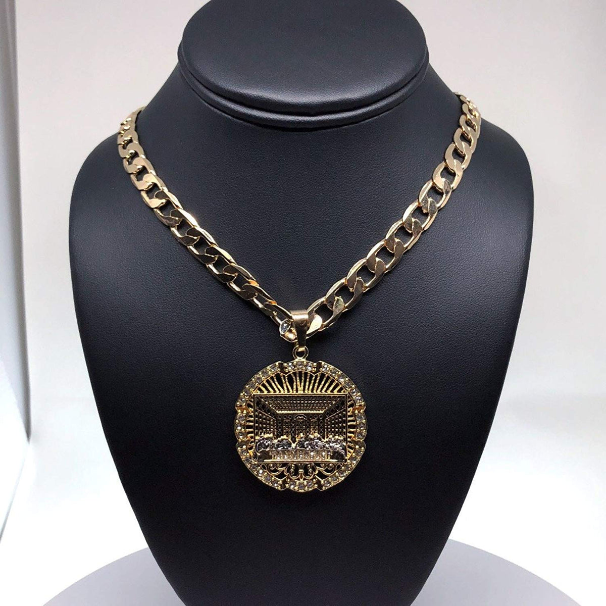 Men Iced Out Hip Hop Gold Plated Last Supper CZ Pendant Necklace 26