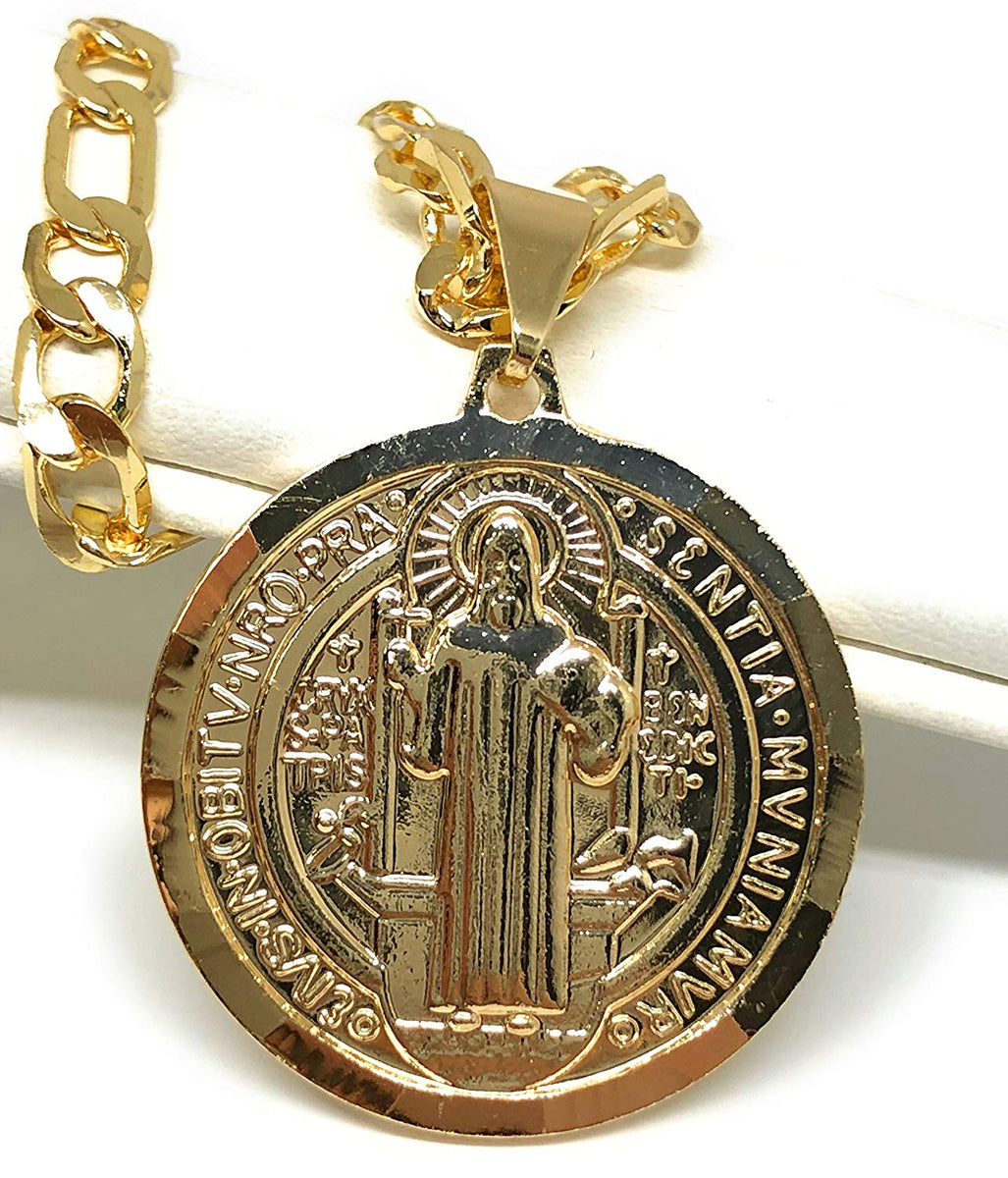 Gold Plated Saint Benedict Medal Pendant Necklace San Benito