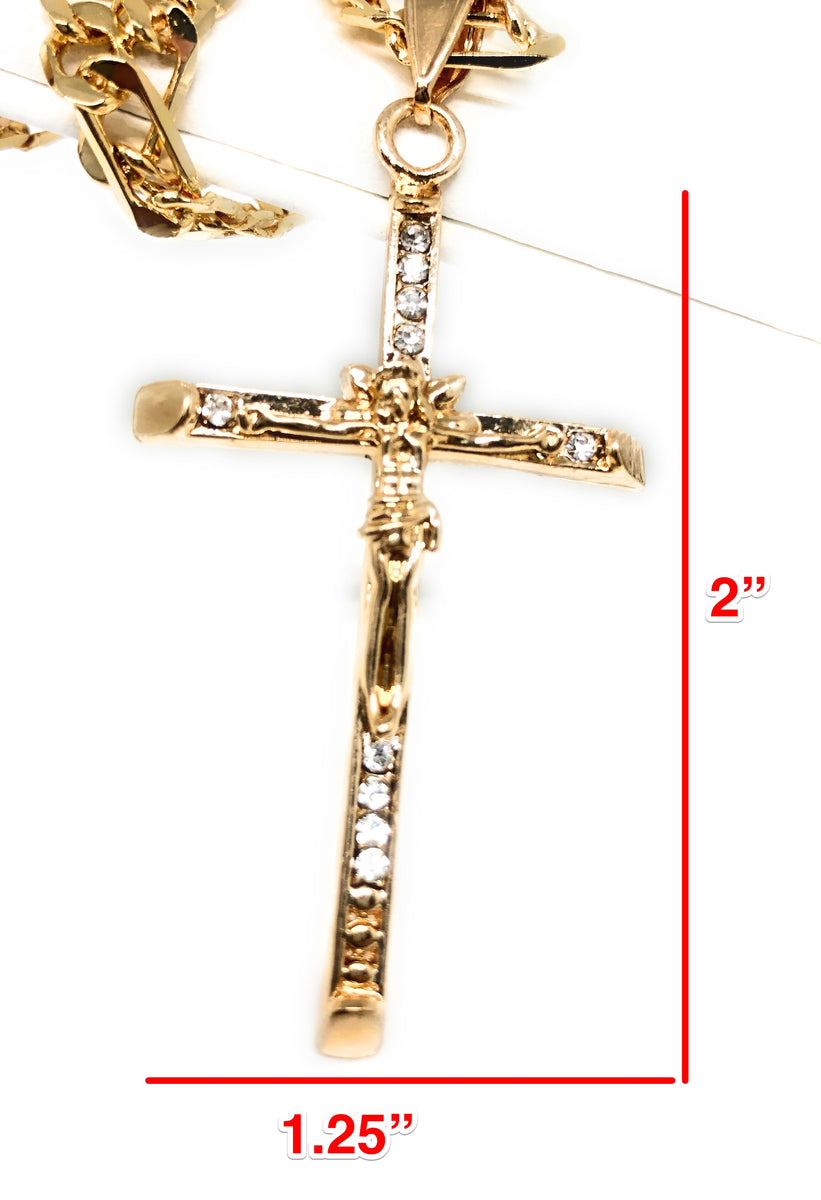Gold Plated Jesus Cross Crucifix 26" Chain / Jesus Cruz Crucifijo Cade
