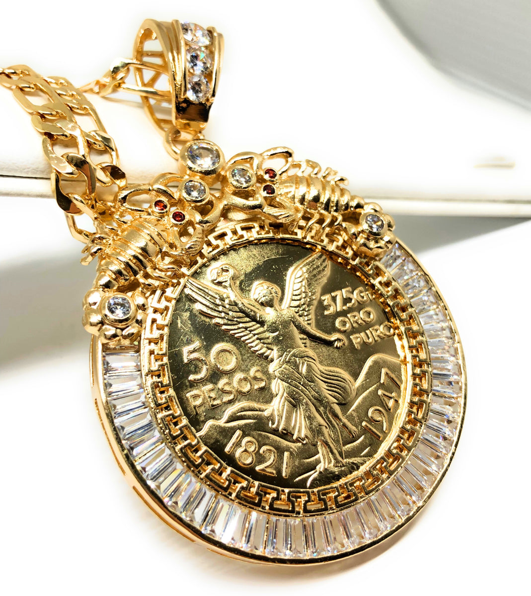 Gold Plated Mexican Centenario Coin Pendant Chain Centenario Necklace