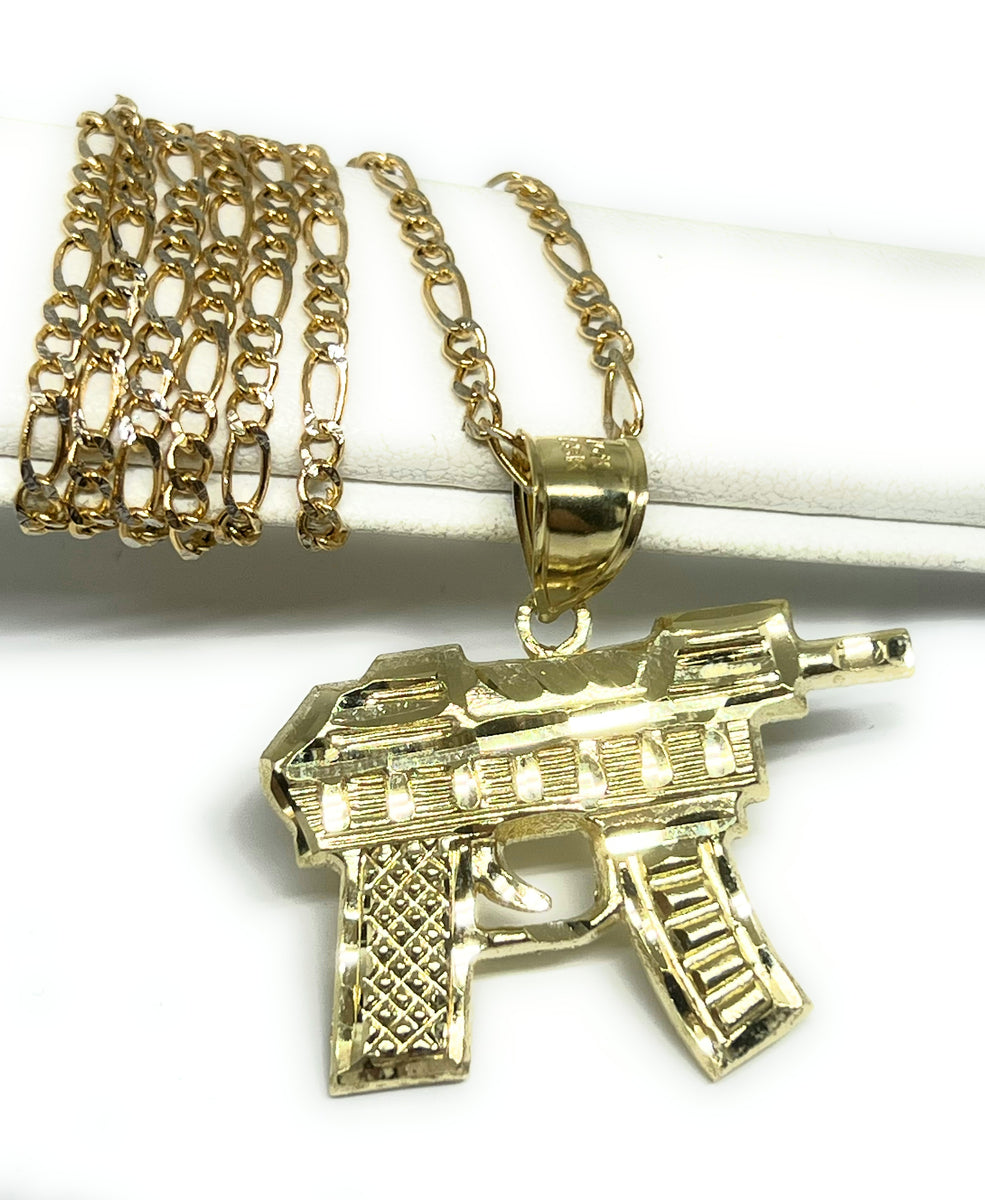 10k Solid Gold Yellow Machine Gun UZI Pendant Necklace – Fran Co