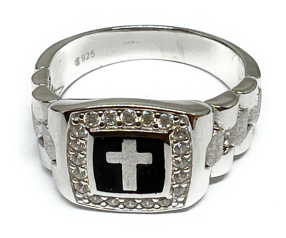 Lattd Men's Cross Ring – 925 Sterling Silver Black & Silver Band Ring With Gift Box