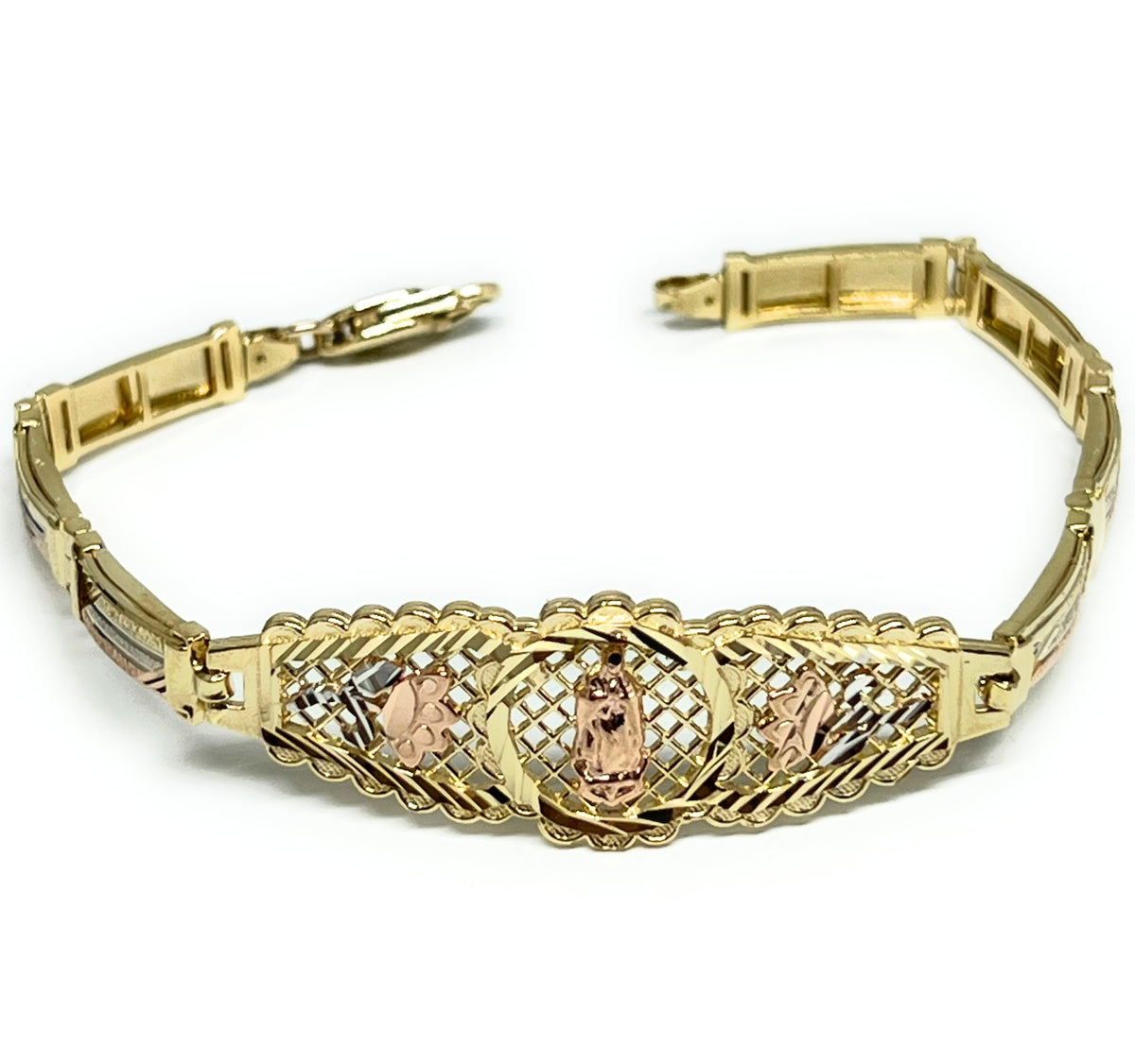 14k Solid Gold Yellow Rose Virrgin Mary Flower Brracelet inch