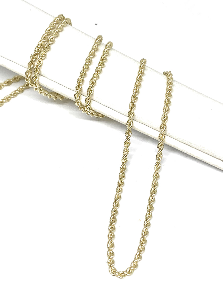 10k Solid Gold Yellow Rope Chain 16-26 inches 2mm (Semi-Hollow