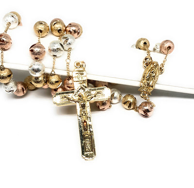Gold Plated Tri-Color Virgin Mary Rosary Necklace Virgen de Guadalupe Rosario Crucifijo Oro Tres Colores 24” - Fran & Co. Jewelry