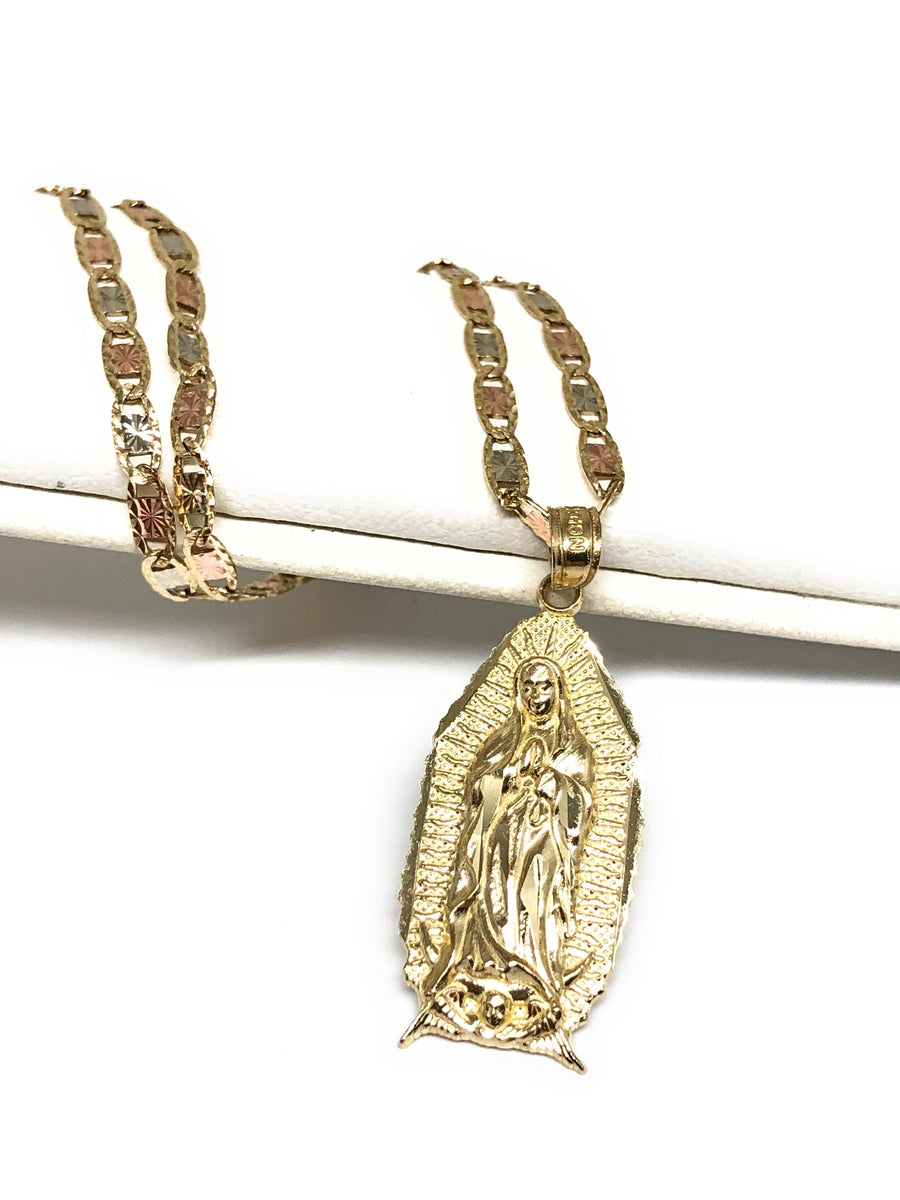 10k Solid Gold Classic Virrgin Mary Pendant Necklace Virrgen