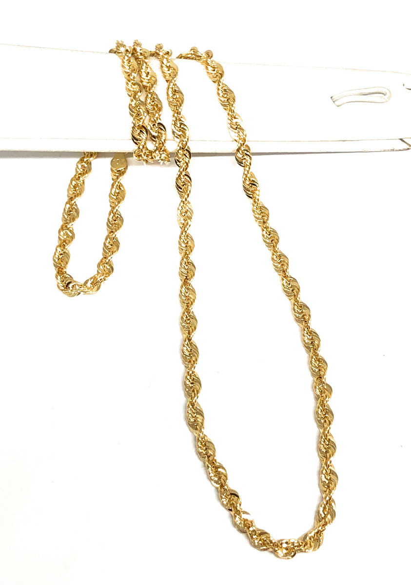 10k Solid Gold Yellow Rope Chain 22-26 inches (Semi-Hollow