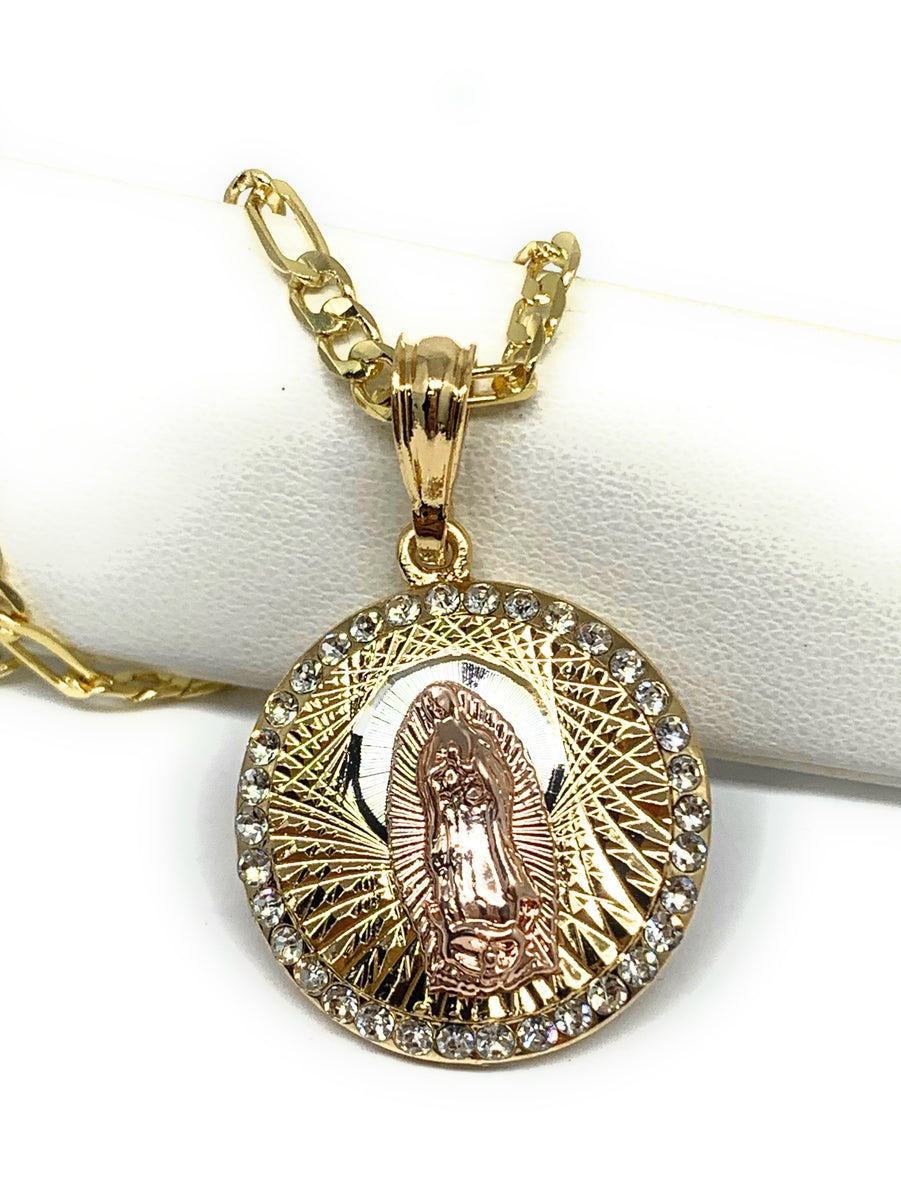 Gold Plated Virgin Mary Pendant Necklace Virgen de Guadalupe