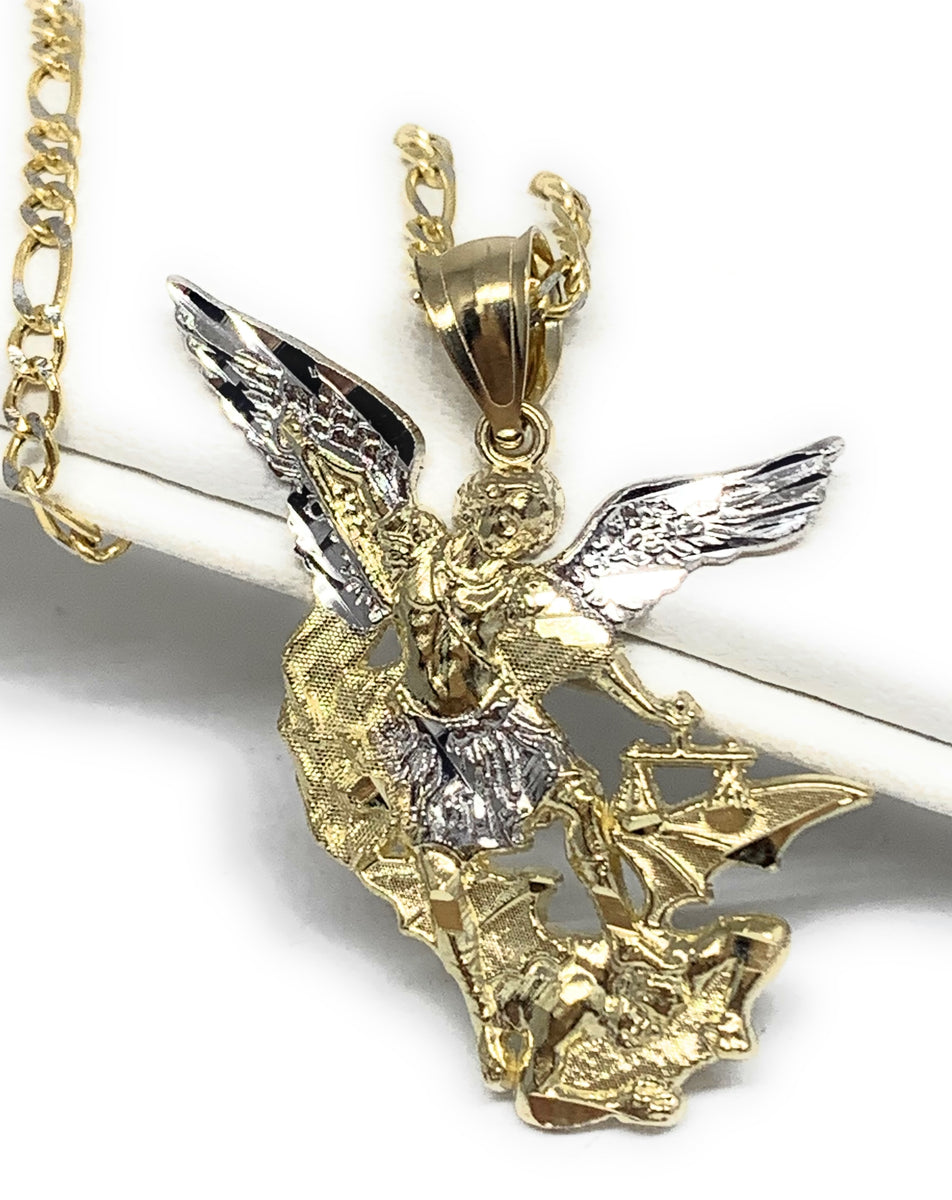 10k Solid Gold Yellow 2-Tone St. Michael Archangel Pendant