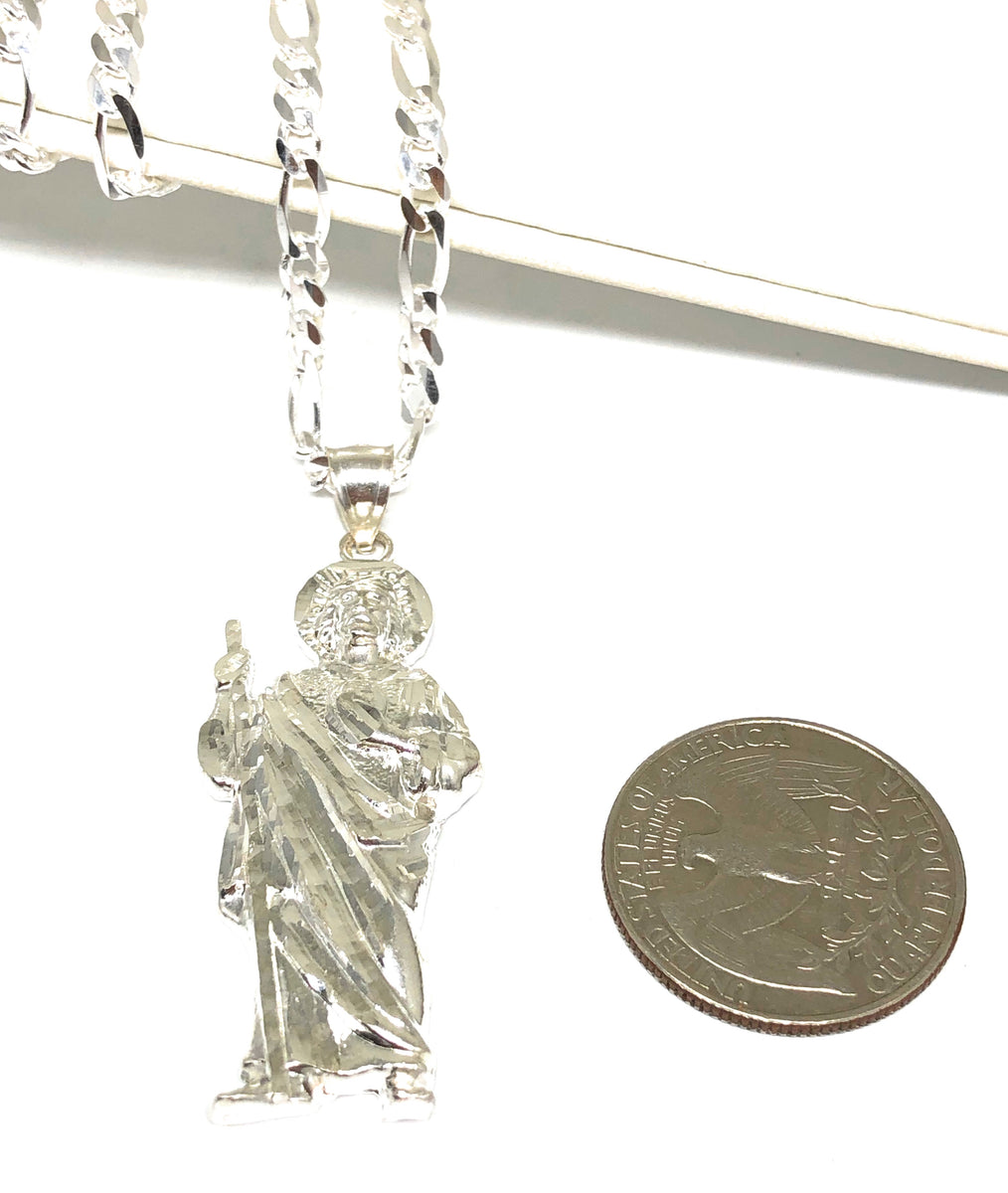 925 Silver Saan Judas Pendant Necklace with Figaro Chain (MED