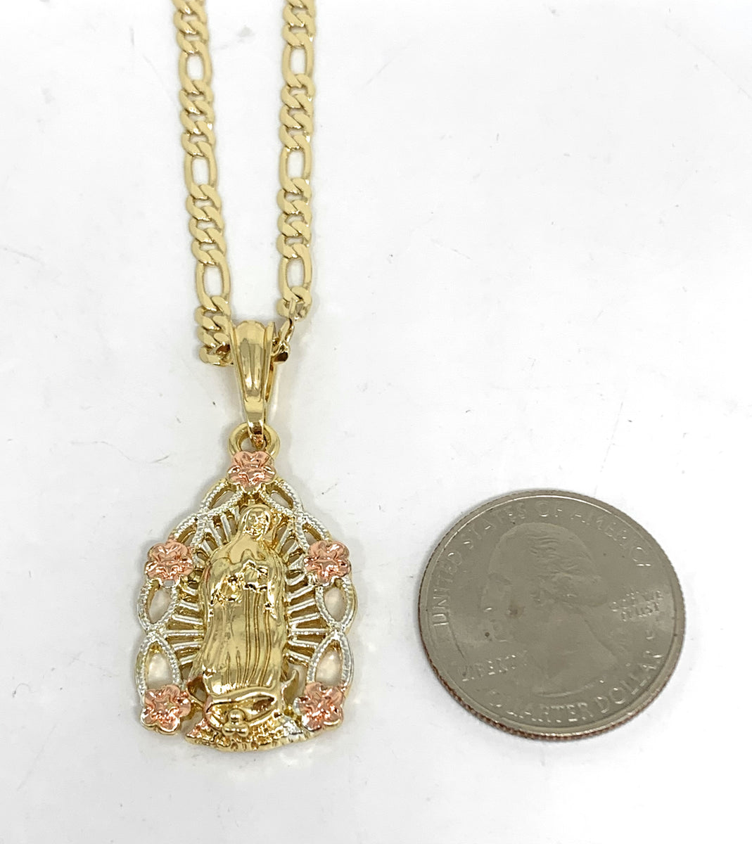 Gold Plated Virgin Mary Pendant Necklace Virgen de Guadalupe