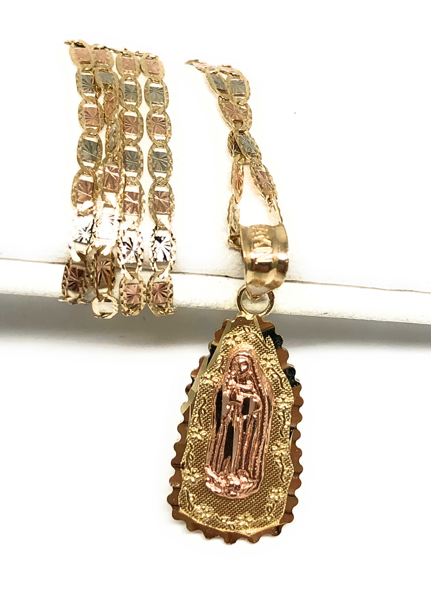 14k Solid Gold Yellow & Rose Virrgin Mary Pendant Virrgen Guadalupe Ne ...