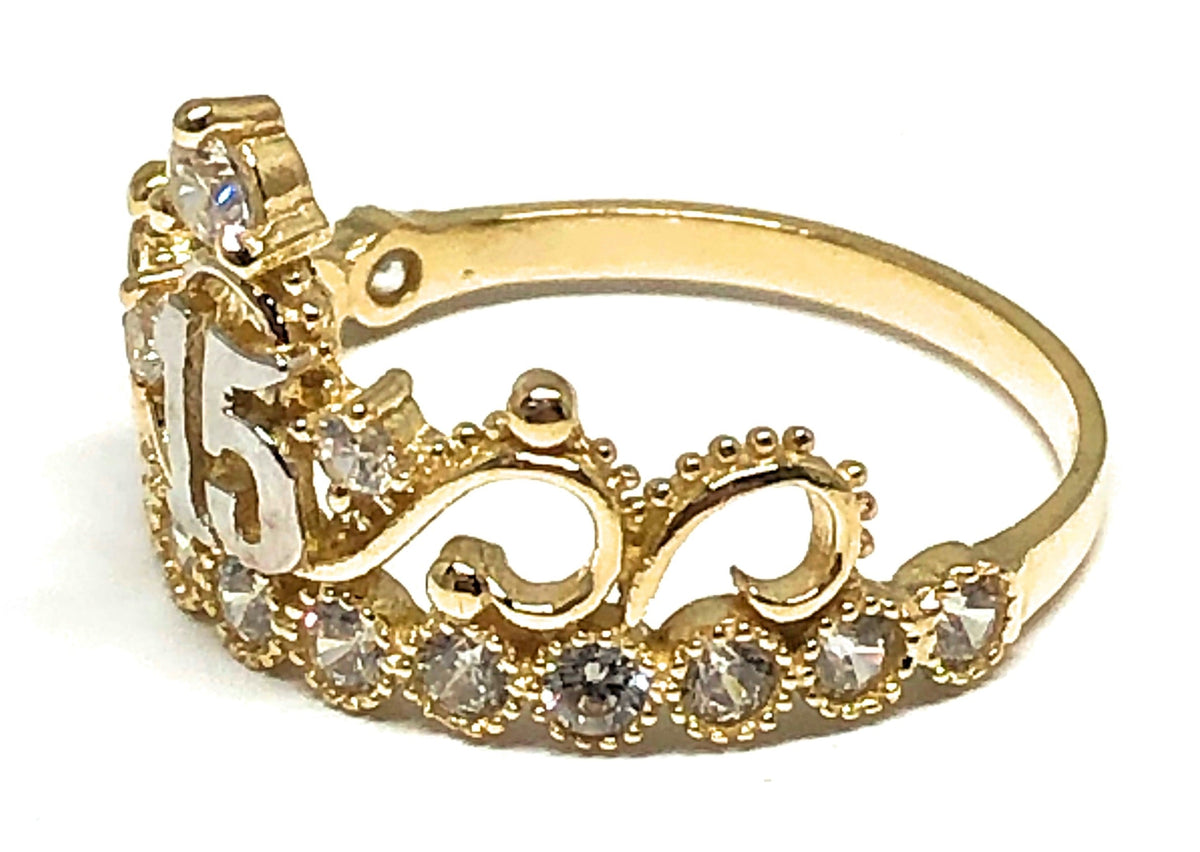 14k Solid Gold Yellow Crown CZ Mis 15 Años Ring – Fran Co