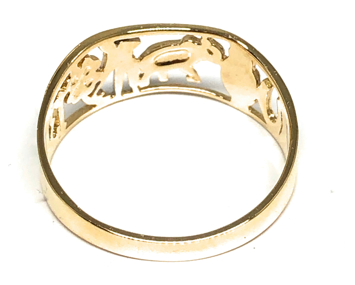 Fine 10k Two-Tone Gold Lucky Charm Ring – Open Design With Owl, Clover, Elephant & More, Size 10.25