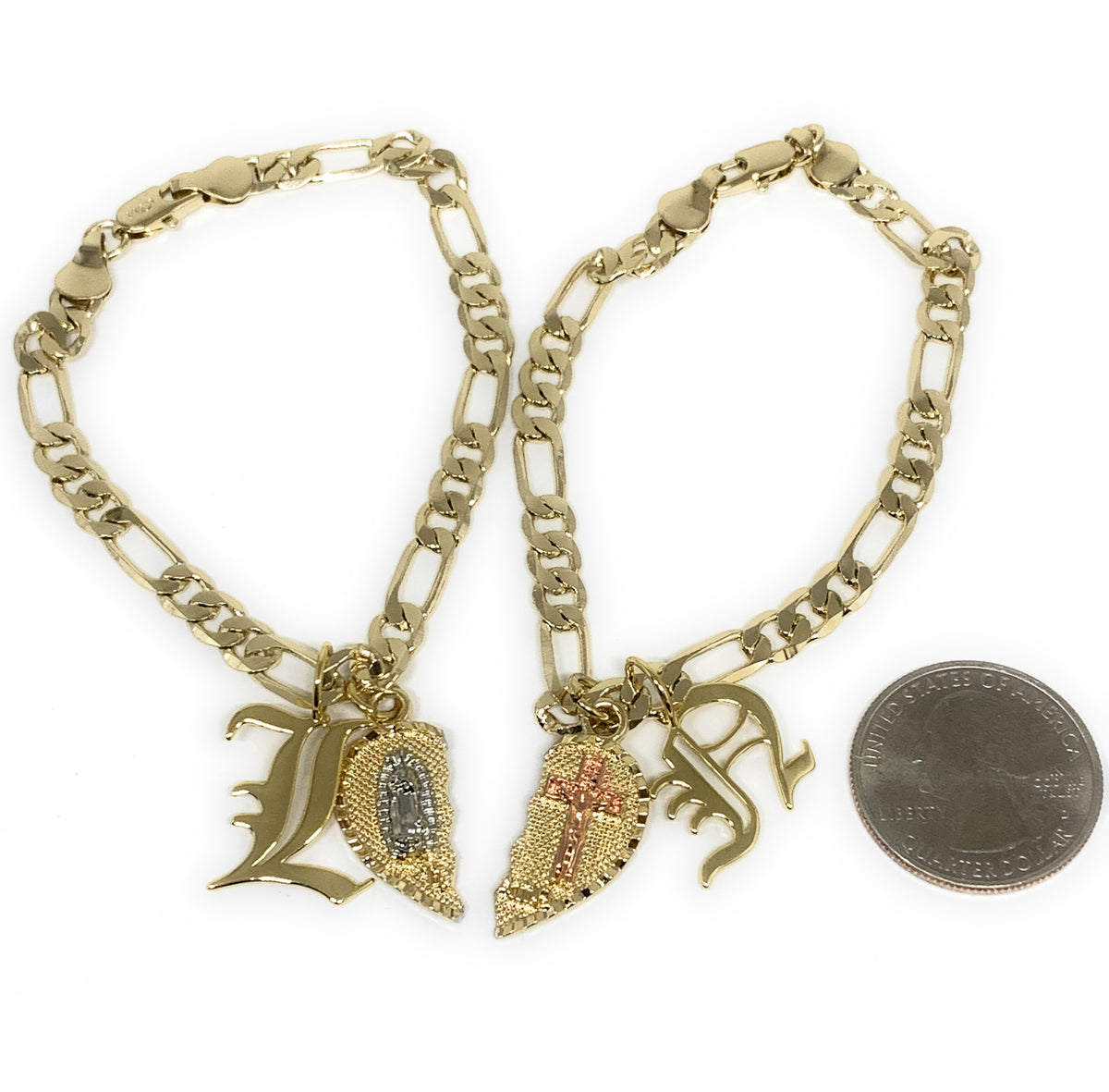 GOLD PLATED TRICOLOR VIRGIN MARY & CHRIST "TE AMO" HEART SPLIT PENDAN