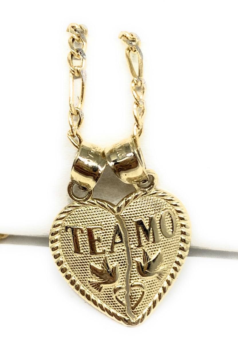 Te Amo Breakable Heart Necklace 10k Solid Gold Yellow Gold “Te Amo