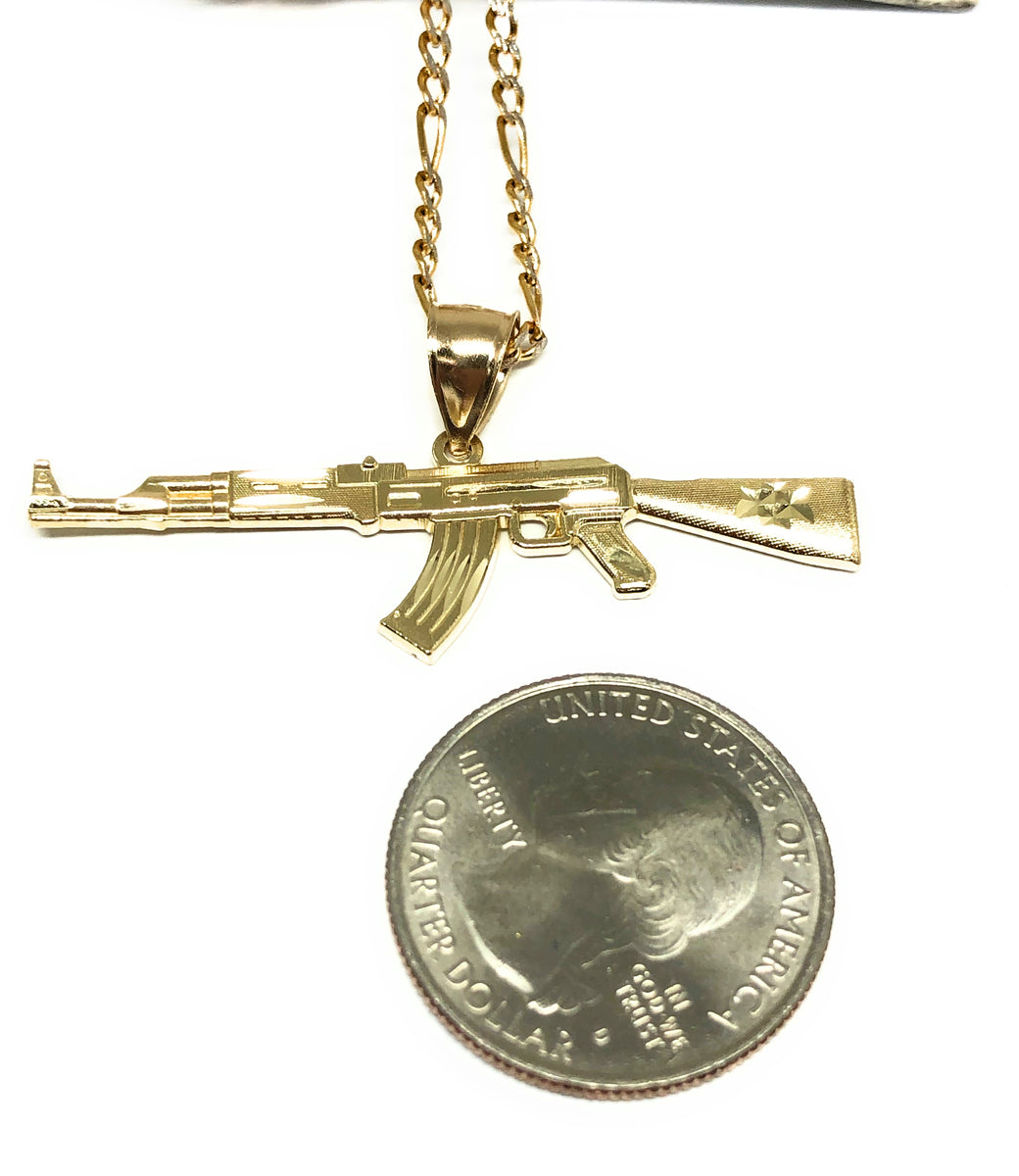 14k Solid Gold Yellow Machine Gun AK 47 Pendant Necklace Fran Co 14k-solid-gold-yellow-machine-gun-ak-47-pendant-necklace-fran-co
