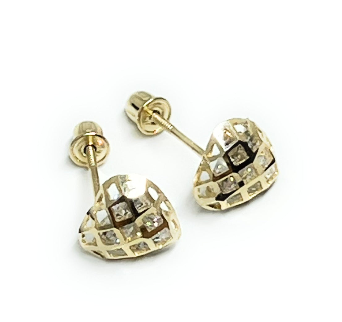 10k Solid Gold Cubic Zirconia Heart Mini Dainty Stud Earrings (FCE