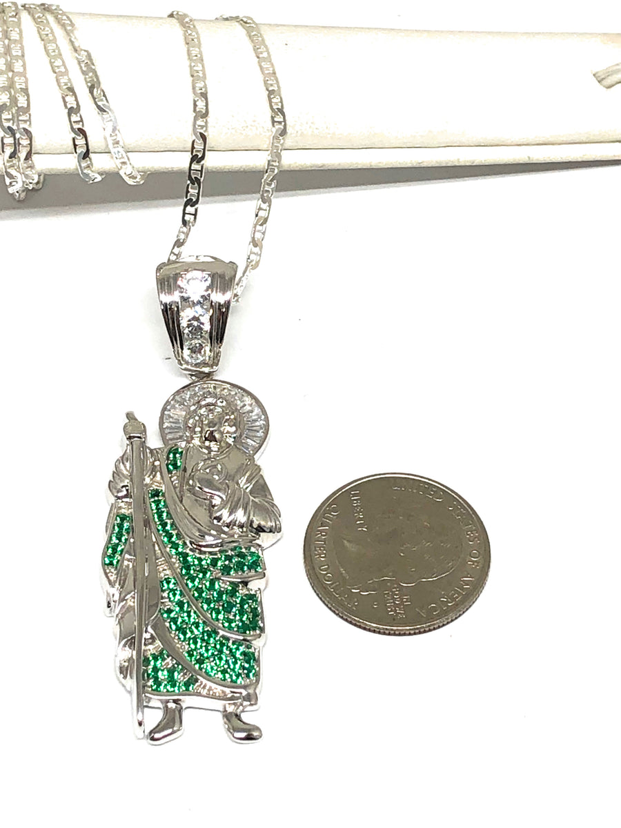 925 Silver Saan Judas GREEN CZ Pendant Necklace with Valentina