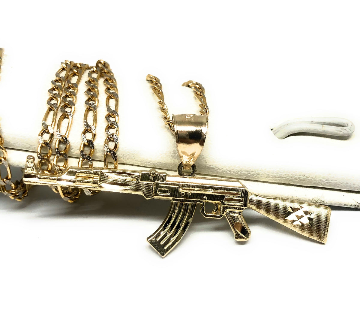 10k Solid Gold Tri-Color Machine Gun AK-47 Pendant Necklace (SM, MED 10k Solid Gold Tri-Color Machine Gun AK-47 Pendant Necklace (SM, MED