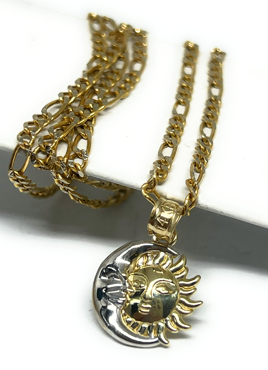 10k Solid Gold 2-Tone SUN AND MOON Pendant Necklace – Fran & Co ...
