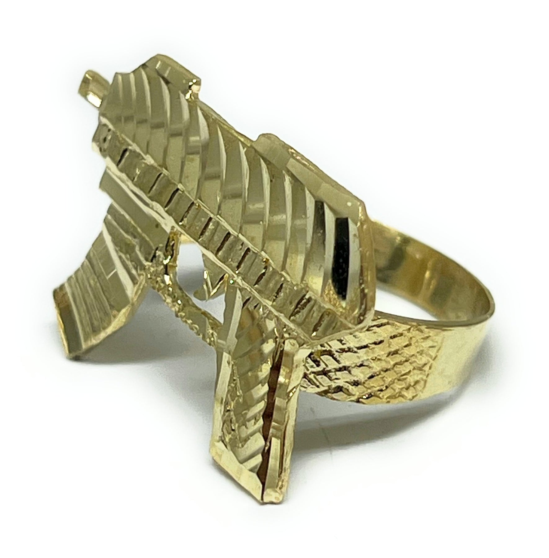 Machine Gun Ring 10k Solid Gold Yellow Nugget UZI MACHINE GUN RING (SM,LG) – Fran & Co ...