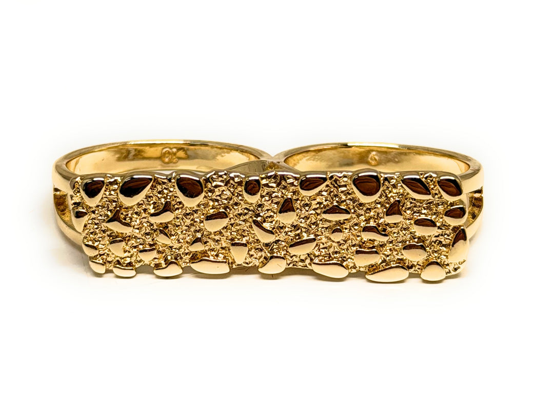 GOLD PLATED CLASSIC TWO FINGER NUGGET RECTANGLE RING ANILLO – Fran