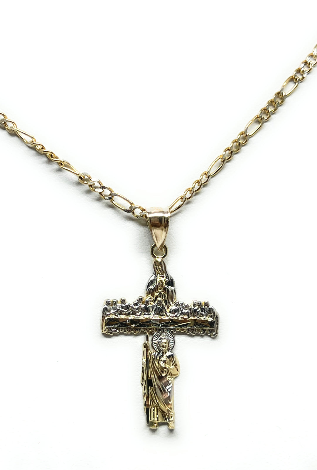 14k Solid Gold 2-Tone CROSS LAST SUPPER Pendant Necklace Virrgin