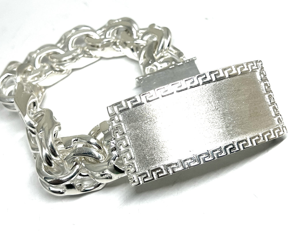 925 Silver CHINO LINK XXL 9 INCH 20MM GREEK BORDER Braccelet