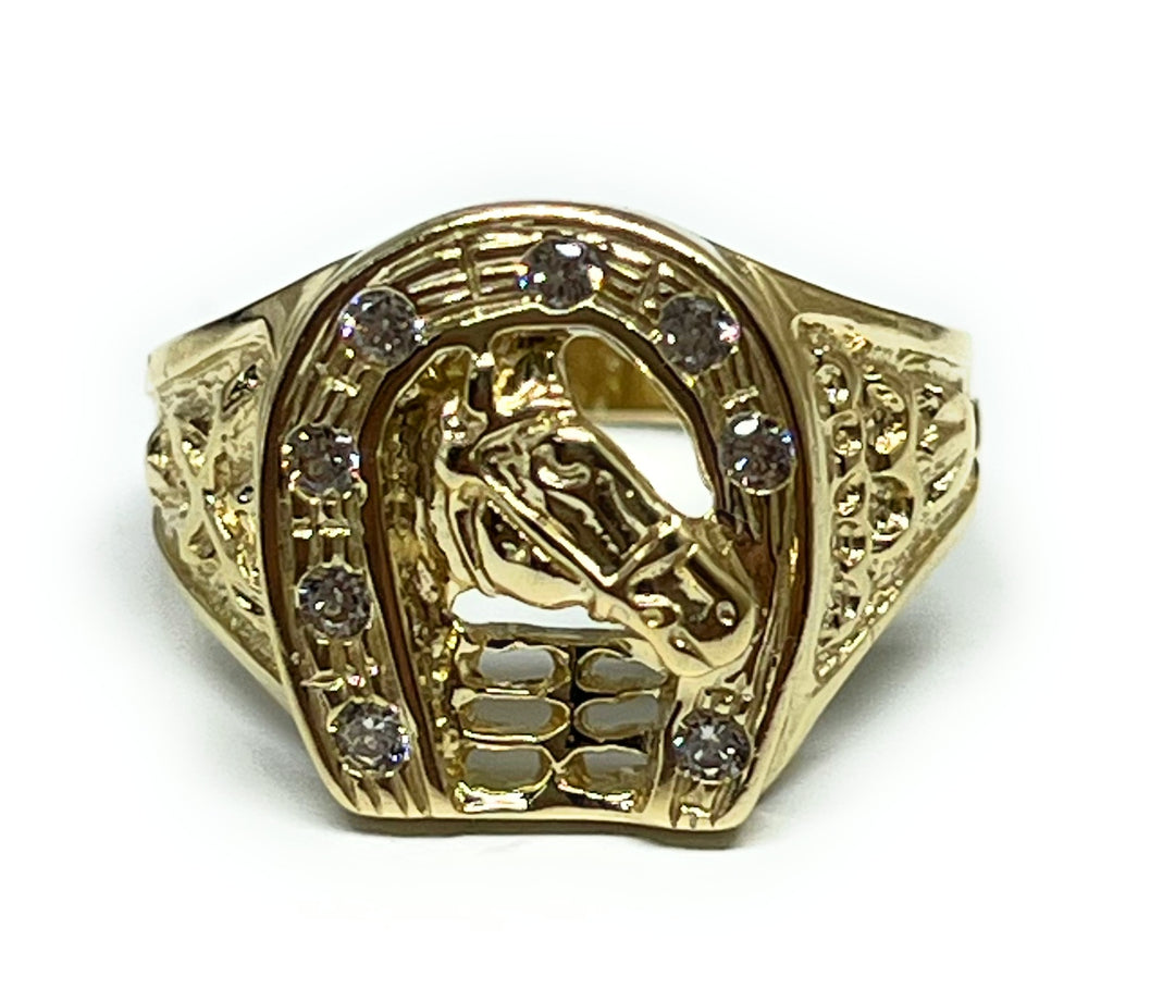 14k Solid Gold Yellow Horse Horseshoe CZ Ring (7.2g) – Fran & Co