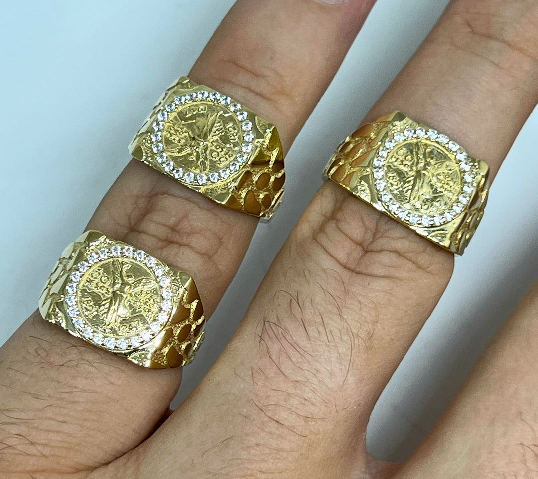 10k Solid Gold MEXICAN CENNTENARIO 50 COIN NUGGET CZ Ring (SM