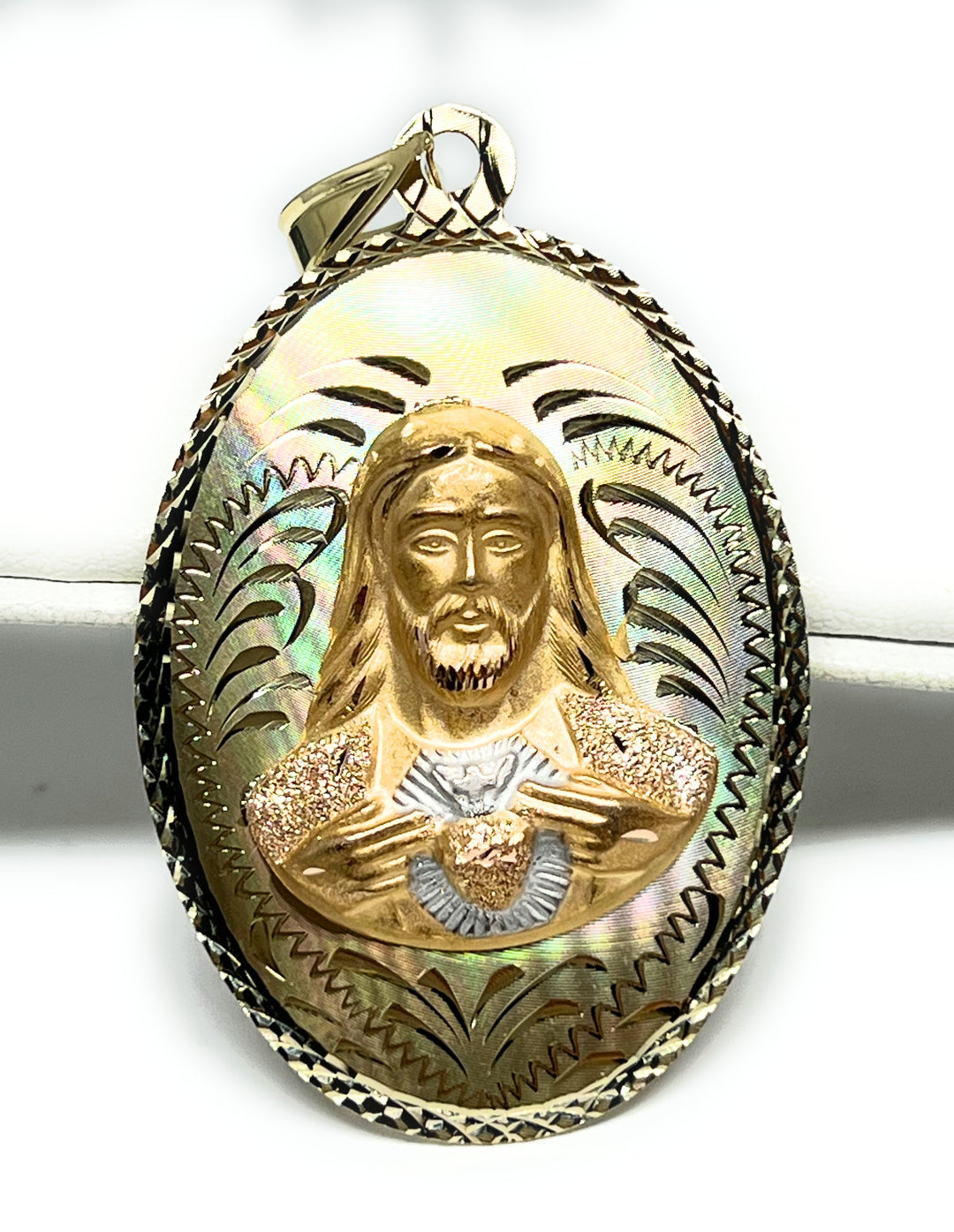 10k Solid Gold Jesus Sagrado Corazon & Virrgin Mary BIG XL Double 