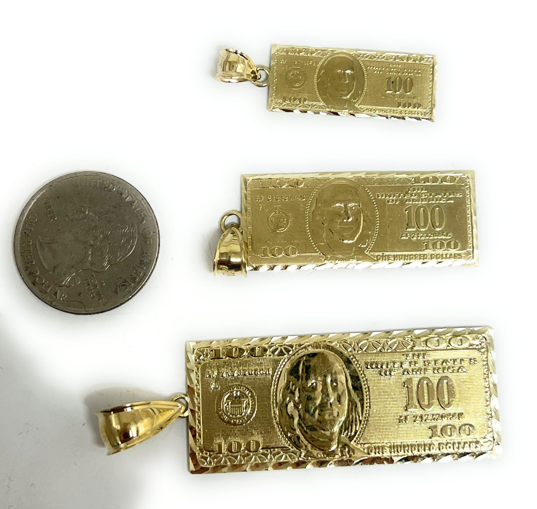 GOLd $ $100 Hundred Dollar Bill Money Pendant luck solid 10K HiP GOLd $ $100 Hundred Dollar Bill Money Pendant luck solid 10K HiP