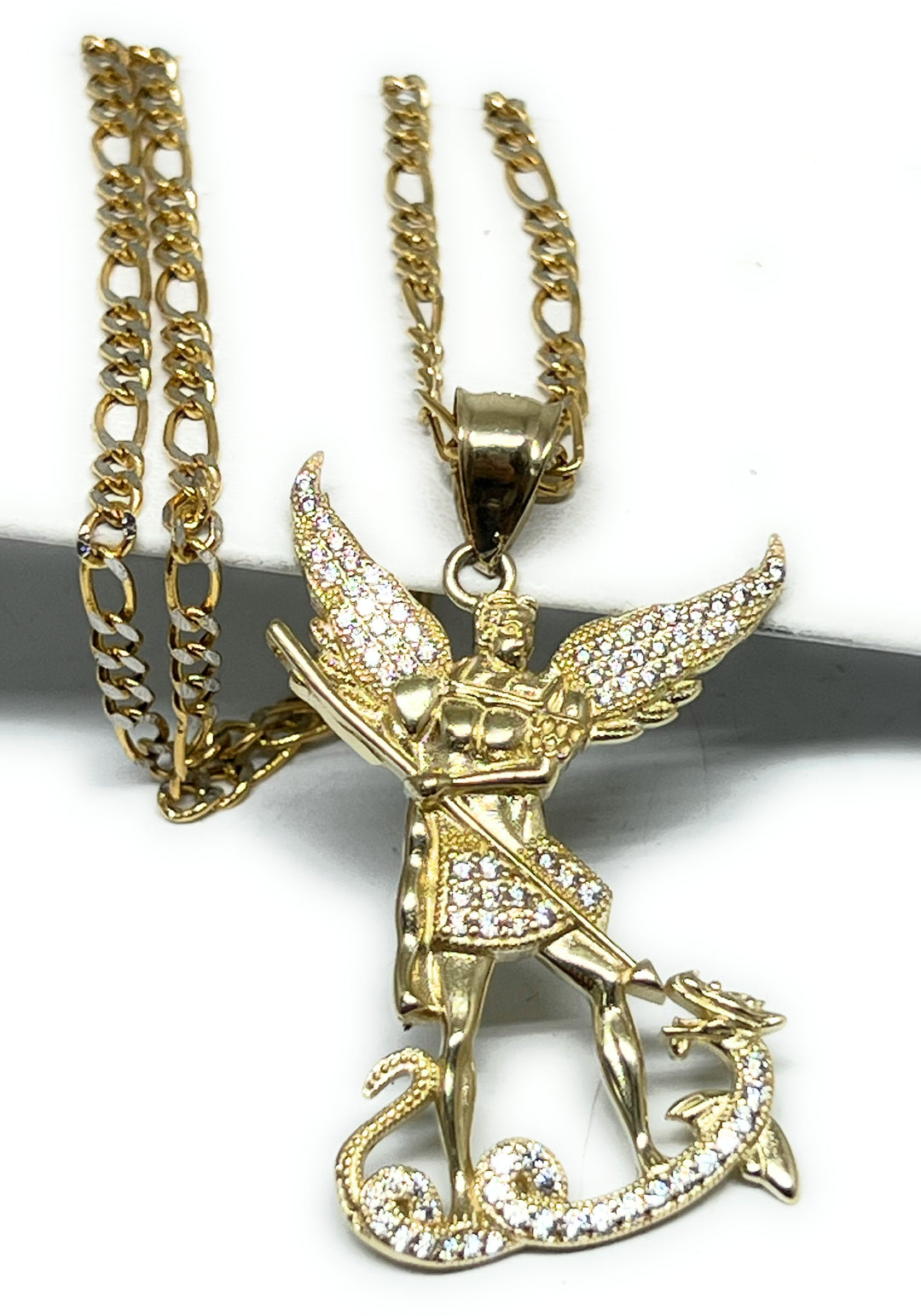 【希少！】Holy Chain～聖なる鎖～ 14k Solid Gold Yellow St. Michael Archangel CZ Pendant Necklace