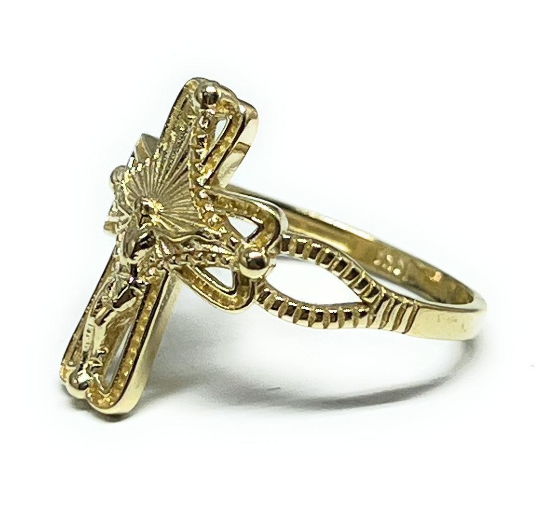 14k Solid Gold Yellow CROSS JESUS CRUCIFIX Ring – Fran & Co