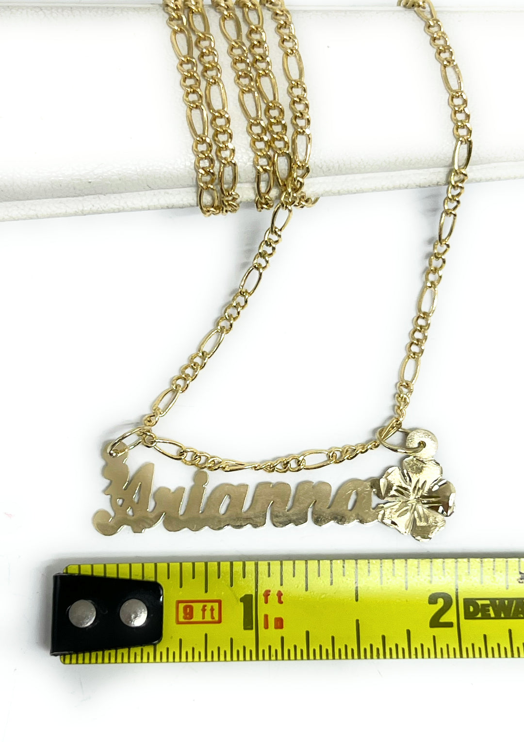 14k Solid Gold Custom PLUMERIA FLOWER Cursive Nameplate Pendant