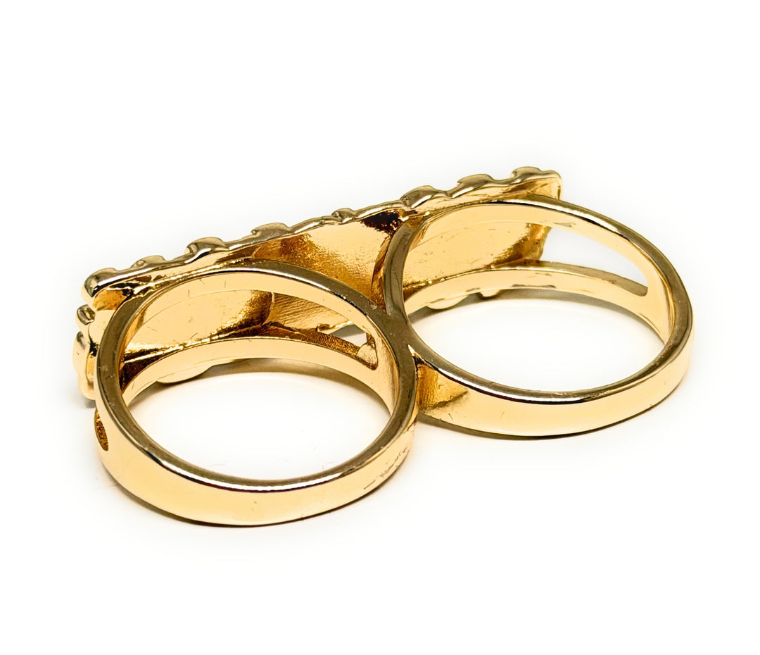 GOLD PLATED CLASSIC TWO FINGER NUGGET RECTANGLE RING ANILLO – Fran