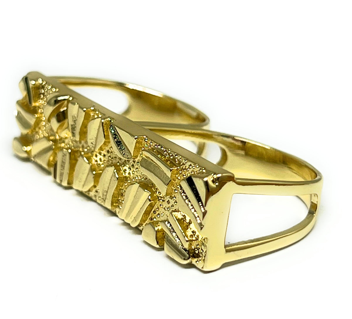 GOLD PLATED CLASSIC TWO FINGER NUGGET RECTANGLE RING ANILLO – Fran & Co ...