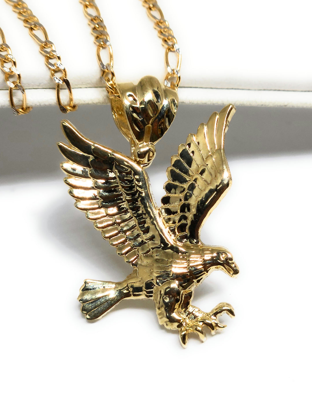 Solid 10K Yellow Gold Eagle Hawk Flying Landing Bird Of