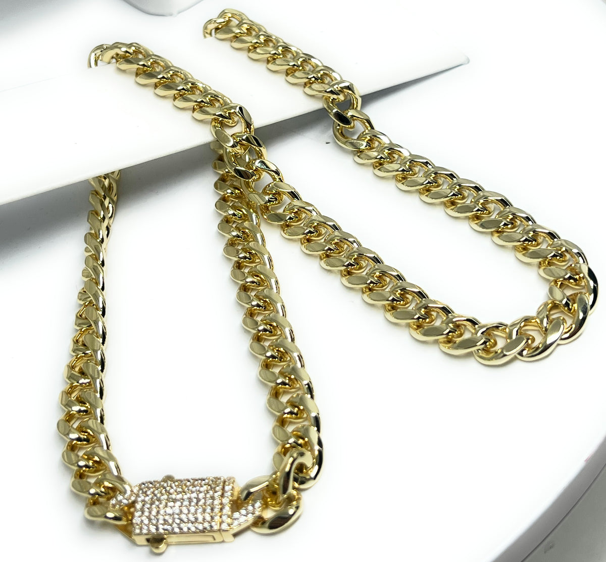 Lockable Chain Box Gold Plated Classic MIAMI Cuban LINK CZ BOX LOCK 16-24 inch 10mm Chain ...