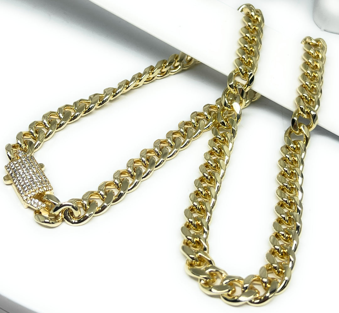 Gold Plated Classic MIAMI Cuban LINK CZ BOX LOCK 16-24 inch